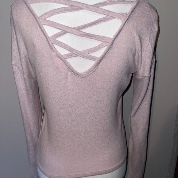 Crave Fame Juniors' Cozy Tie-Front Top Pink Size Small - Picture 4 of 7